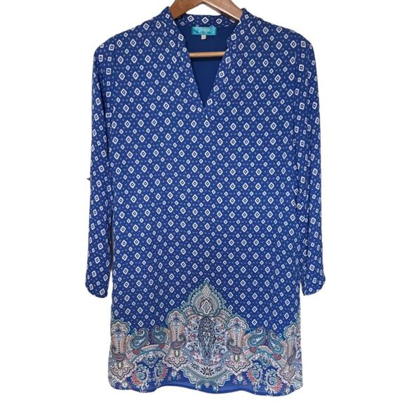 Buttons X Francesca’s Diamond Geo Paisley Shift Dress Size Small - Picture 1 of 5